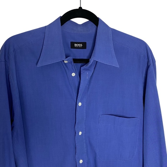 BOSS Hugo Boss Classic Blue Long Sleeve Dress Shirt Corporate Size 41/16 L EUC - Picture 4 of 14
